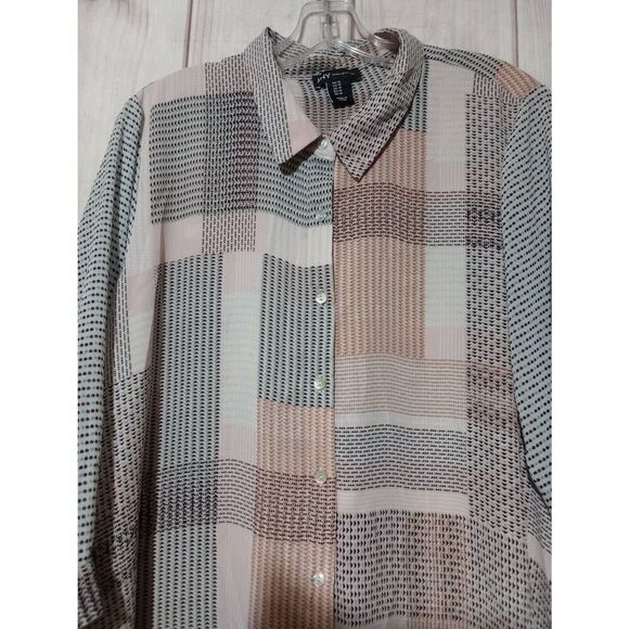 Jones New York Shirt Ladies‎ 1x Button Front 3/4 Sleeve Flowy Patchwork - Picture 3 of 7